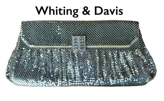 Lot 330SES- SPARKLY! 1950s Whiting & Davis Silver Mesh Metal Evening Bag Clutch Purse - Made In USA