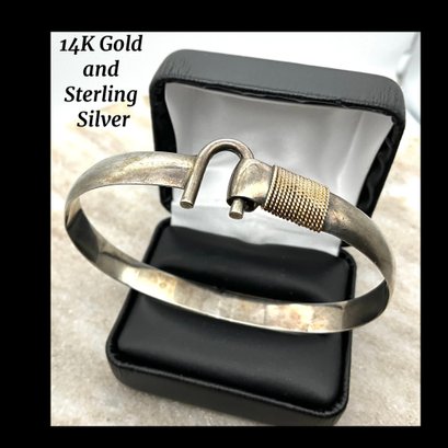 Lot 41- 14K Gold Sterling Silver Caribbean Bracelet Company Vintage Hook Closure Bracelet Signed CBC