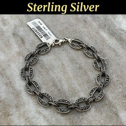 Lot 70SES- New - Sterling Silver Marcasite Link Bracelet Signed GSJ