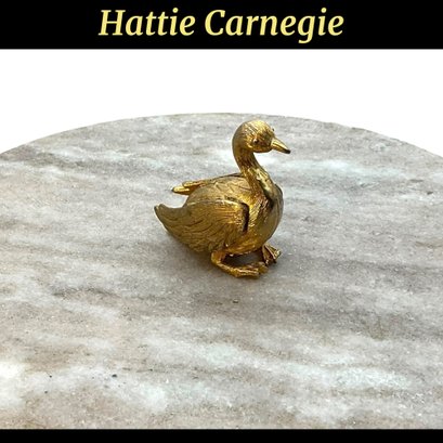 Lot 77SES- Hattie Carnegie Golden Duck Figurine - Flapping Wings - Signed