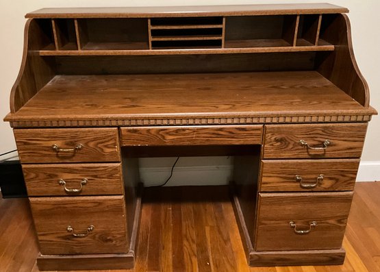 Lot 5- SECOND CHANCE - Oak Office Writing Desk - BRING HELP TO MOVE THIS!