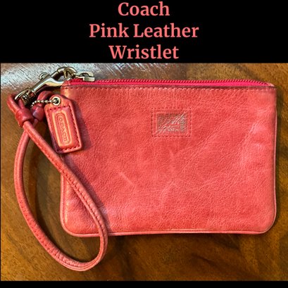 Lot 10- COACH Small Pink Leather Wristlet  Wallet