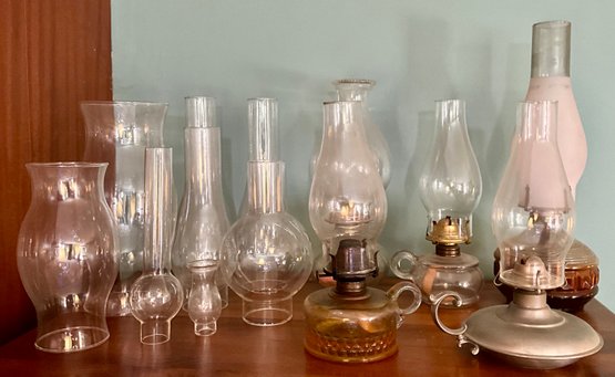 Lot 46- Oil Lamp Lanterns And Glass Light Globes Collection Of 13