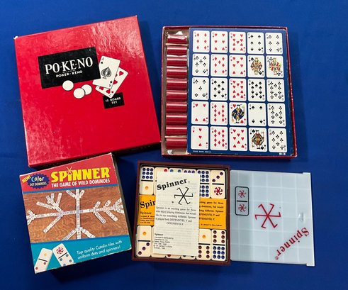 Lot 282- Spinner Wild Dominoes Color Catalin Tiles & Poker- Keno, Po-ke-No Games