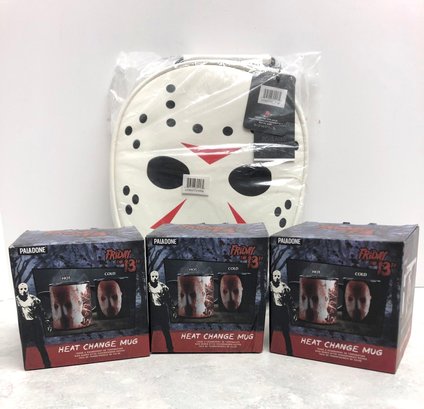 Lot 513 - Friday The 13th Jason Insulated Lunch Box - Crystal Lake Heat Charge Mugs (3) - Horror Lot