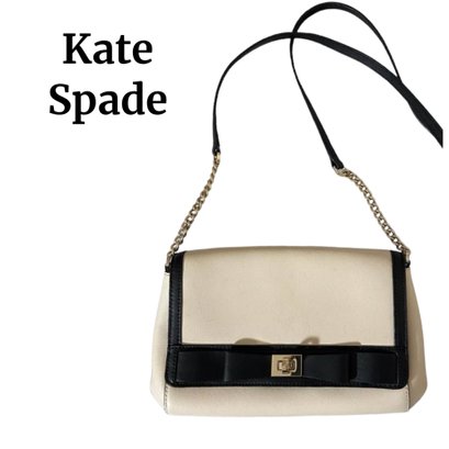 Lot 712NM -  Kate Spade Cream Primrose Hill Kaelin Two Tone Black Accent Bow Shoulder Bag Purse