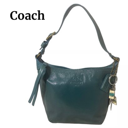 Lot 713NM - Coach 41561 Hobo Small Shoulder Bag Purse Dark Green Crinkled Patent Leather