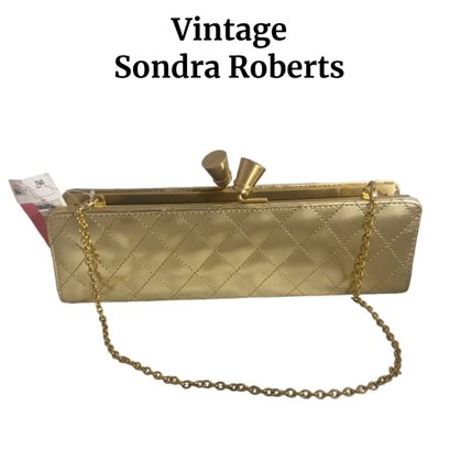 Lot 714NM - Sondra Roberts SR Squared Vintage Gold Quilted Evening Bag Purse Filenes