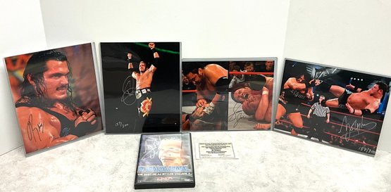 Lot 8- SIGNED! With COAs - Professional Wrestlers - Rhino - Cage - Samoa Joe - AJ Styles - Photos And Dvd