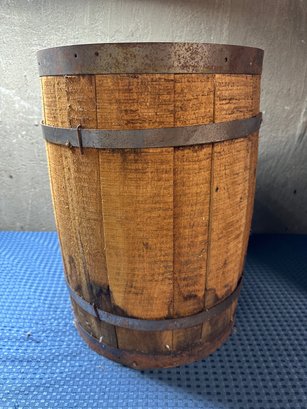 Lot 409- Primitive Banded Wood Barrel Bucket - 17 Inch -