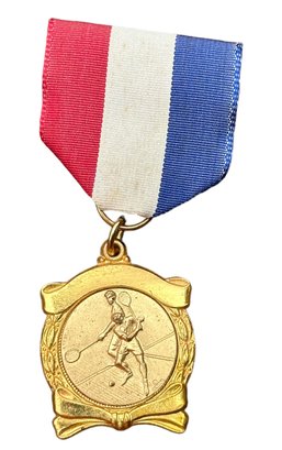 Lot 317- Vintage #1 Male Tennis Player Medal Award Stamped Italy - Red White And Blue Ribbon