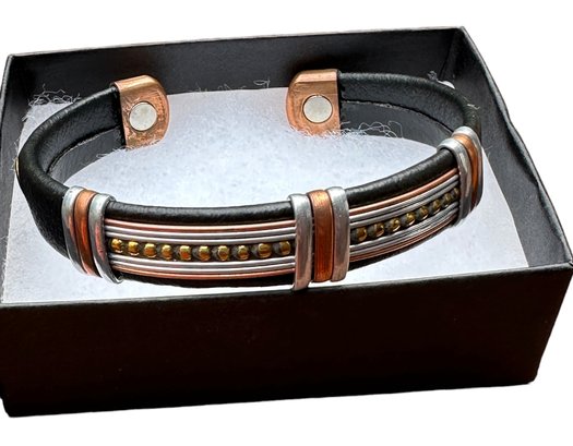 Lot 319- NEW! Silpada Designs Bracelet Mixed Metals And Black Leather Cuff