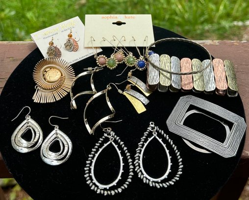 Lot 323- Fun Lot! Scarf Clips - Earrings - Bracelets - Mixed Metals - Statement Pieces