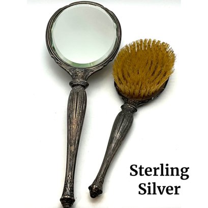 Lot 273- Sterling Silver Victorian Vanity Mirror And Brush Set Initial R
