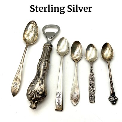 Lot 265- Sterling Silver Antique Spoons & Art Nouveau Bottle Opener - 5