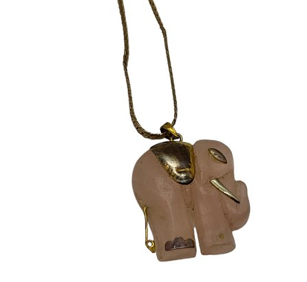 Lot 14- 12K GF Gold Filled Danecraft Chain With Pink Quartz Elephant Pendant