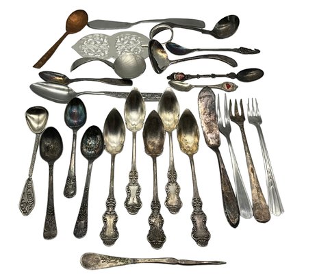 Lot 39- Silver Plate Spoons And Stainless Flatware Forks Collectible Spoons Lot Of 26