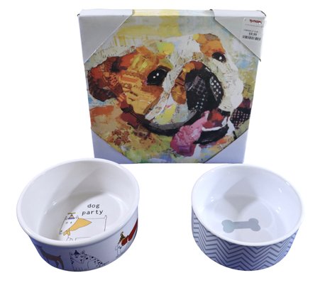Lot 250- 3 Piece Doggie Bulldog Dog Lover Lot - Bowls - Art Work Puppy Party!