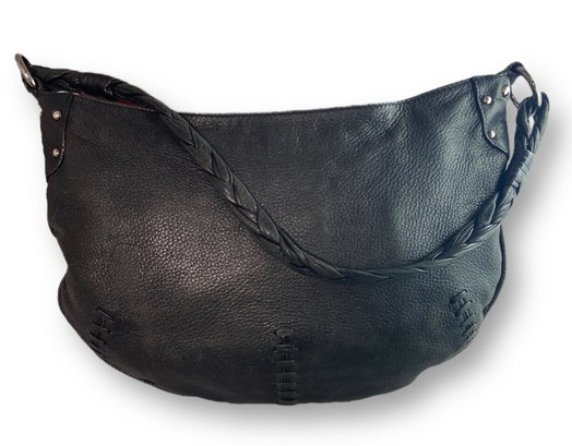 Lot 704NM - Elda Verney Black Pebbled Leather Hobo Shoulder Bag Purse Braided Handle