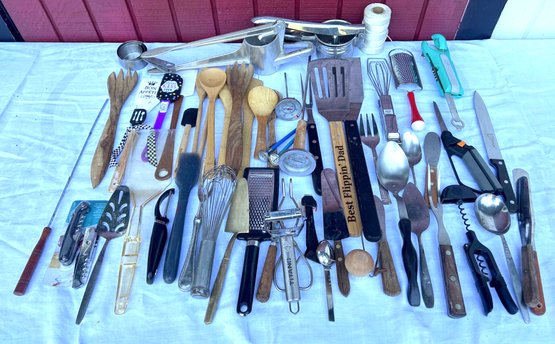 Lot 413- Vintage Utensil Lot - You Need It We Got It! Spatulas Whisks, Graters