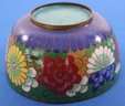 Lot 121- Antique Enameled Cloisonne Bowl - Aqua & Cobalt Blue With Bright Colored Flowers