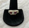 Lot 453- 14K Gold Center Diamond With Red Rubies Mens Ring Size 12 1/2