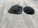 Lot 555- Amazing! Victorian Jet Black Mourning Celluloid Carved Cameos - Lot Of 2