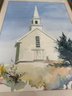 Lot 434- Large Original Watercolor Art Church On The Hill - Stonington Maine - Burnt Cove Barbara Blanchard