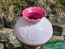 Lot 227- Beautiful Brass Electrified Oil Lamp - Hurricane Lamp- Federal Eagle Pattern With Pink Milk Glass