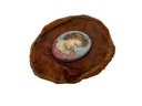 Lot 469- Victorian Hand Painted Porcelain Girl Profile Miniature Picture On Velvet - Antique