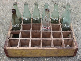Lot 140-  Advertising Coca Cola 24 Soda Bottle Wooden Case  9 Vintage Bottles