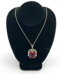 Lot 3- Victorian Necklace With Red Crystal Pendant - Stunning!