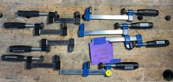 Lot 12 - Total Of 8 - 4 Rockler Clamps 10 Inch Blue - 4 Rockler Clamps 7 Inch  Black - Workshop - Woodworker