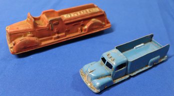 Lot 158- Vintage Tootsie Toy Truck & Arcor Safe Play Toys Rubber Fire Truck - 8 Inches
