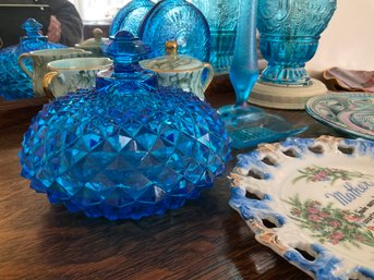 Lot 95- Amazing AQUA Vintage Lot Candy Dish Vase Lamp Plates - 9