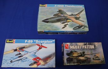 Lot 122- Military Plastic Models - 1980s - Collection Of 3 Vintage Kits - 2 Jets - Tank - New In Package