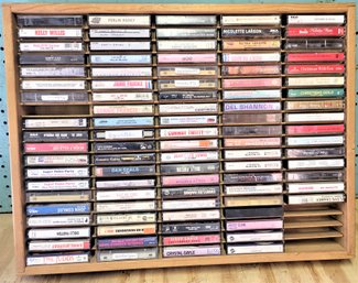 Lot 238G - Large Lot Of 92 Music Cassettes With Wood Cassette Case