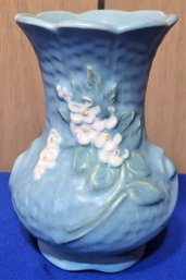 Lot 256B - Circa 1935-39 So PRETTY! Blue Weller Vase Delta Line - White Flowers - Signed