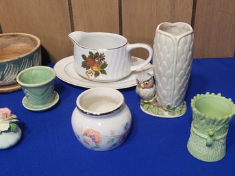 Lot 257B - Decorative Glass Lot - 12 Pieces - As Is - Pitcher - Planter - Owl Vase - Wedgewood