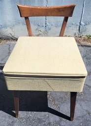 Lot 272G - Vinyl Covered Sewing Stool - Danish Modern Design  Filled With Sewing Notions!