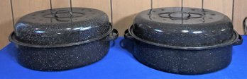 Lot 282B - Pair Of Oval Granite Ware Lidded Pans