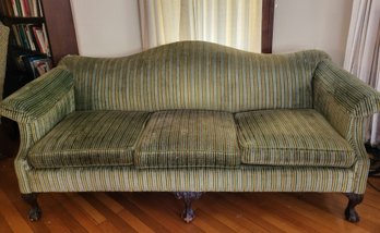 Lot 102: Antique Camel Back Sofa With Wood Ball And Claw Feet