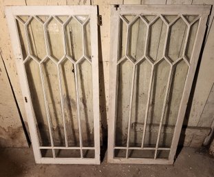 Lot 120: Beautiful Pair Of Antique Wood & Glass Grid Doors