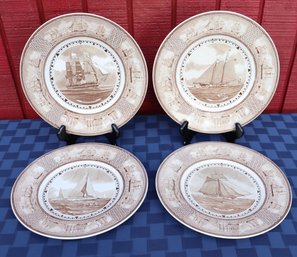 Lot 402 - Wedgewood Of Etruria Barlaston American Sailing Ship Fine China Plates Lot Of 4