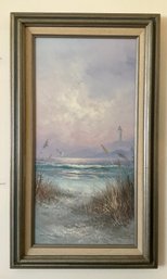 Lot 92- Karl Neumann Original Painting Coastal Ocean Sea Scape And Lighthouse