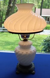 Lot 201- Hurricane Milk Glass Electric Parlor Table Lamp - 1970's