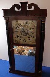 Lot 245- Antique 1800s Tall Mantle Mirror Clock - Hand Painted Face - Needs Restoration