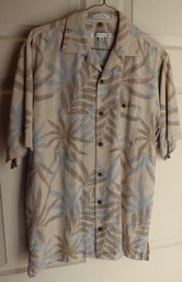 Lot CV28- Geoffrey Bean Mens ALL Silk Tan & Blue Flowered Shirt - Size Medium