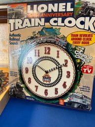 Lot 81- New In Box Lionel Whoo Whoo Train Wall Clock 100th Anniversary