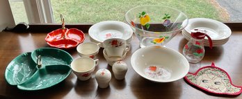 Lot 415- Fun Kitchen Vintage Sebring Pottery Pitcher Bowls Divided Dishes - Lot Of 23